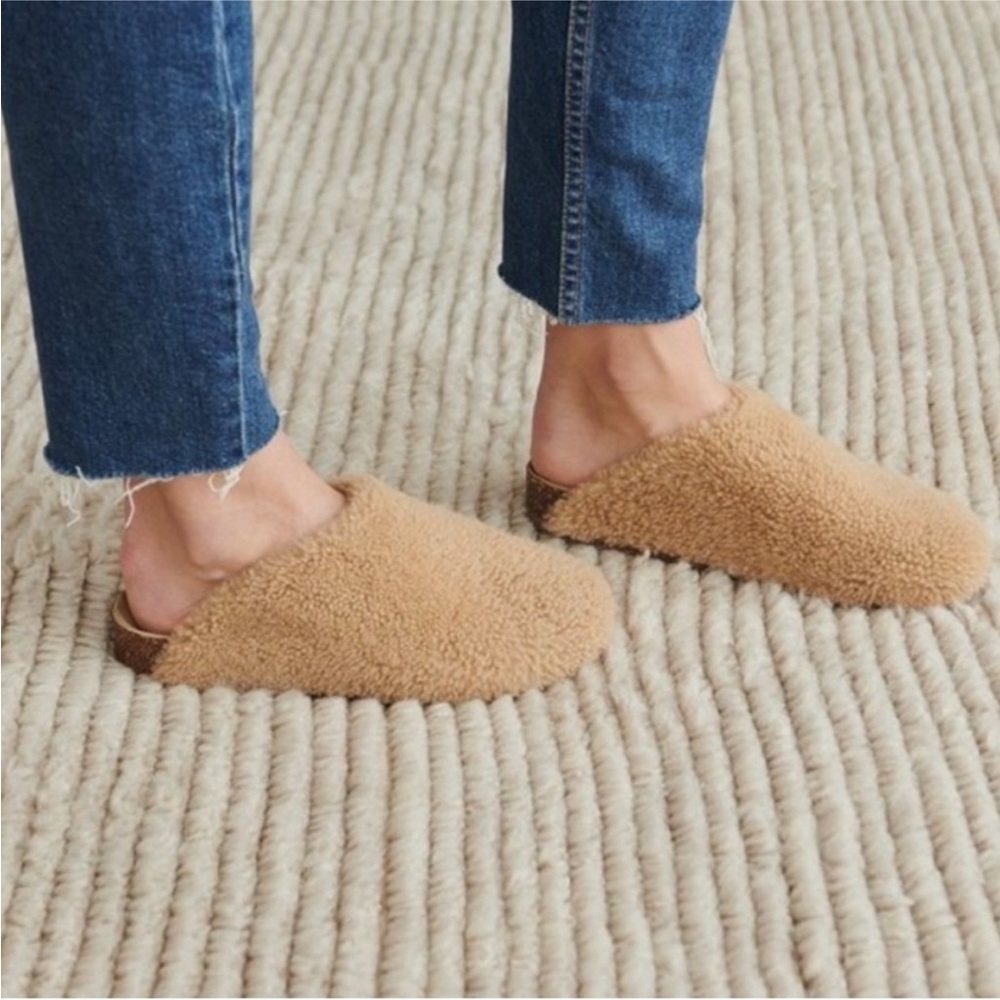 Jenni Kayne Shearling Sherpa Slides Moc Clogs Tan Black Womens Size 39